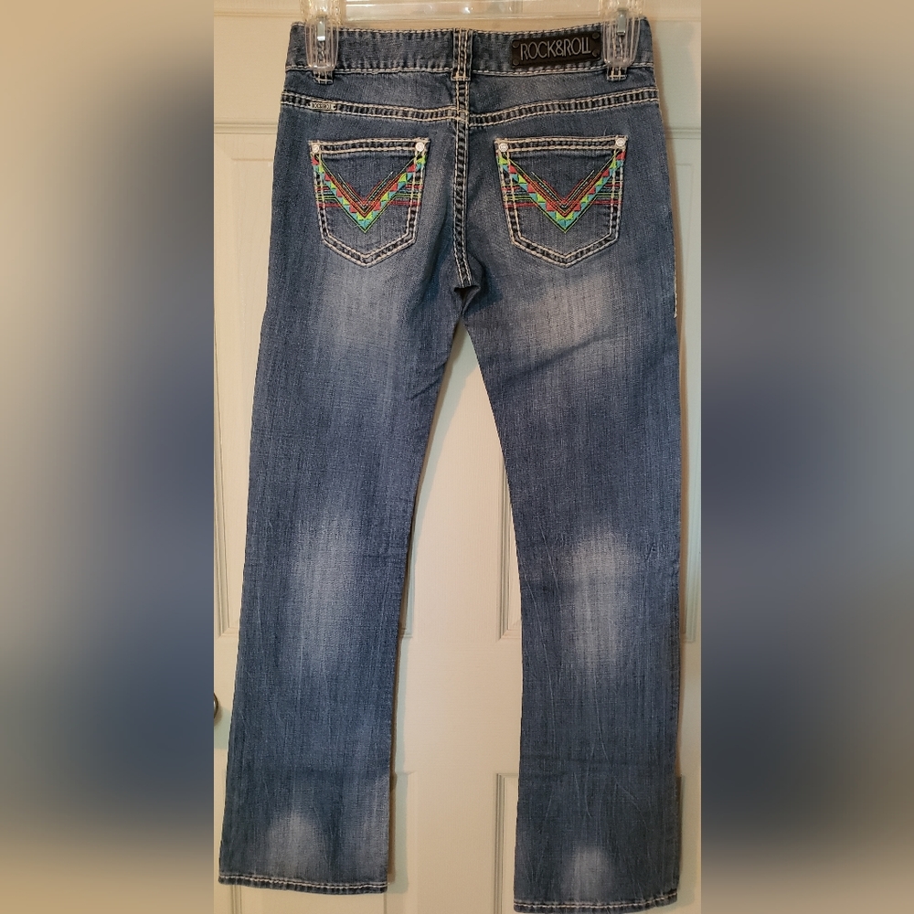 Rock & Roll Denim Jeans, 27x34, Aztec Pink-Green-Turquoise